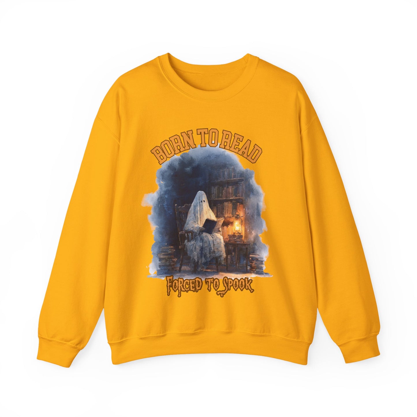 Ghost Reading Sweatshirt, Born to Read, Forced to Spook, Gilden Oversized Crewneck, Halloween Fashion, Book Lover Gift
