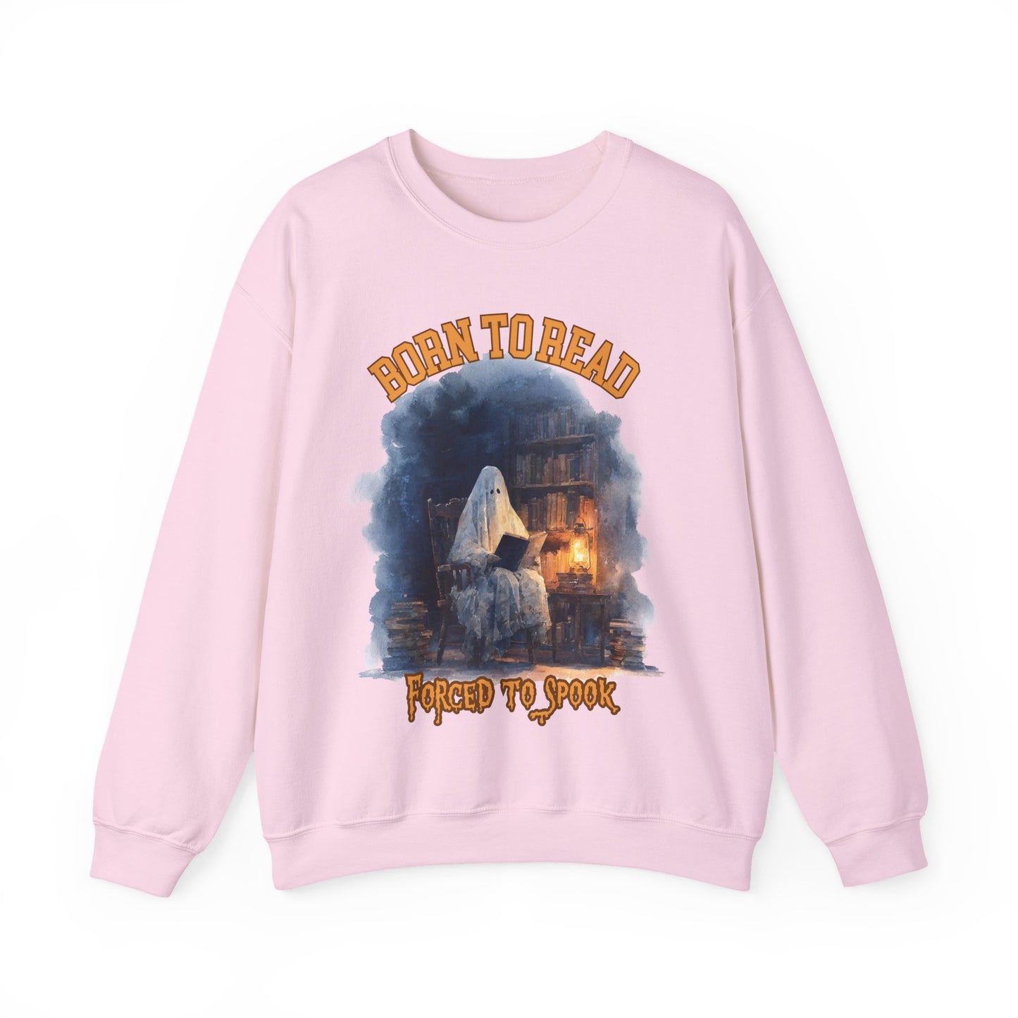 Ghost Reading Sweatshirt, Born to Read, Forced to Spook, Gilden Oversized Crewneck, Halloween Fashion, Book Lover Gift