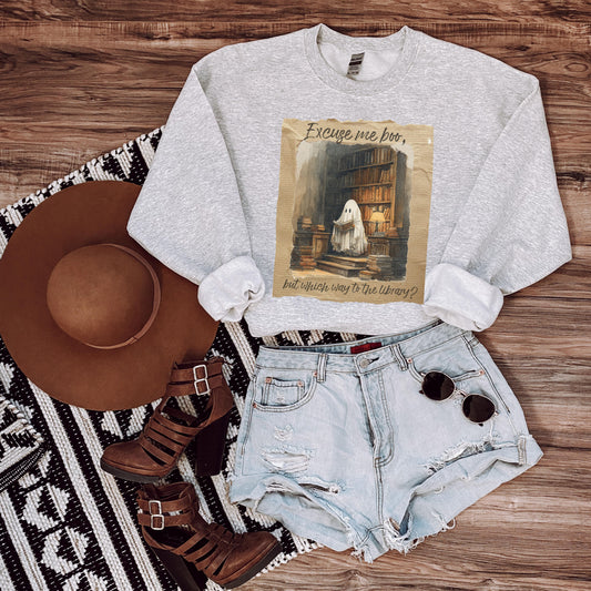 Ghost Reading Sweatshirt, Library Crewneck for Women, Gilden Oversized Crewneck, Halloween Fashion, Book Lover Gift, Funny Halloween