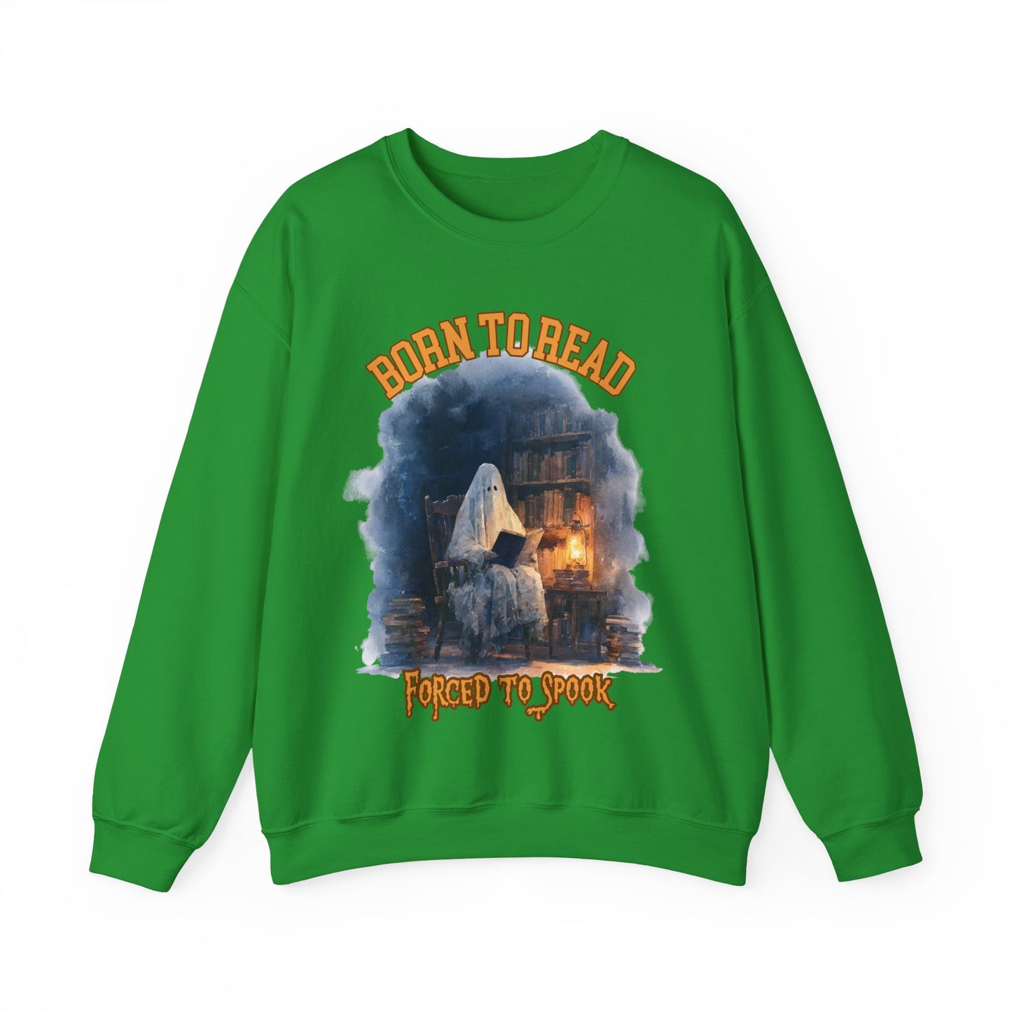 Ghost Reading Sweatshirt, Born to Read, Forced to Spook, Gilden Oversized Crewneck, Halloween Fashion, Book Lover Gift