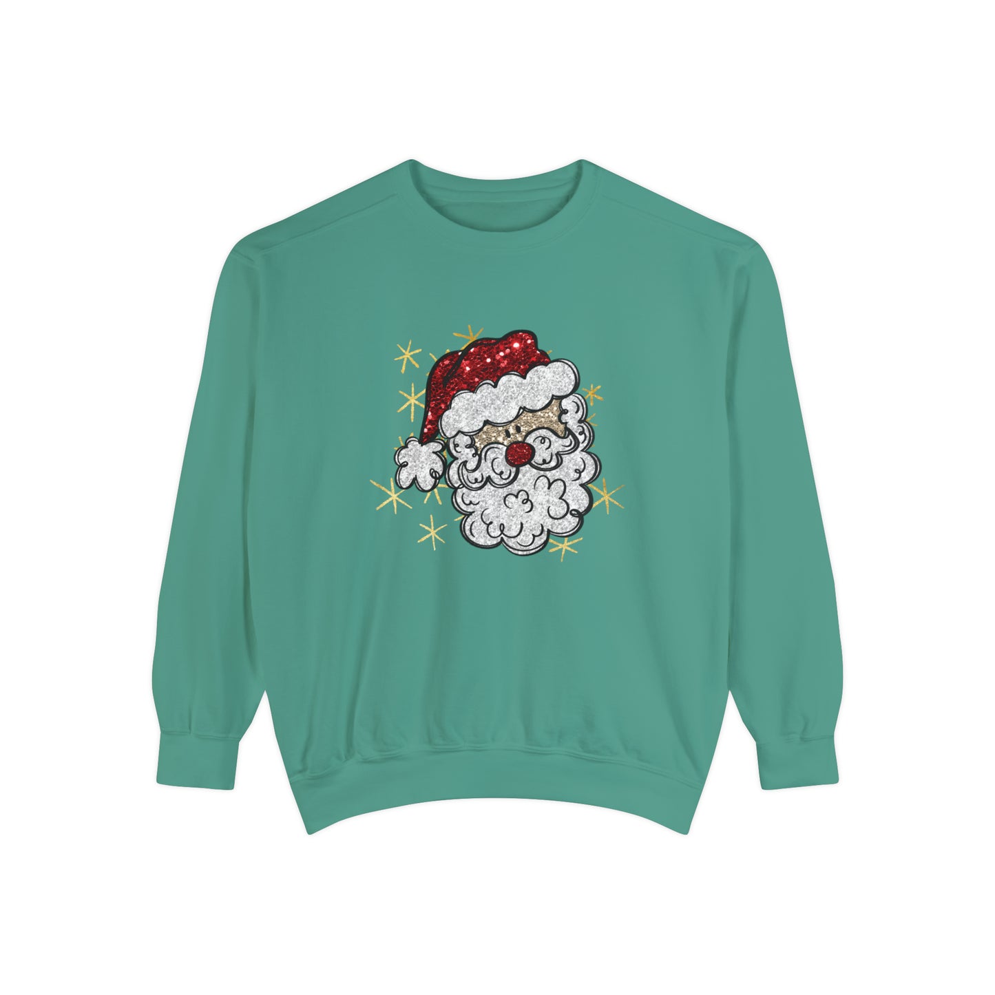Vintage Santa Face Sweatshirt Retro Santa Shirt Faux Sequined Christmas Crewneck