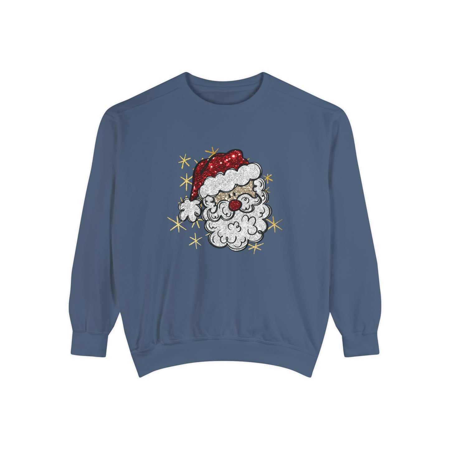 Vintage Santa Face Sweatshirt Retro Santa Shirt Faux Sequined Christmas Crewneck
