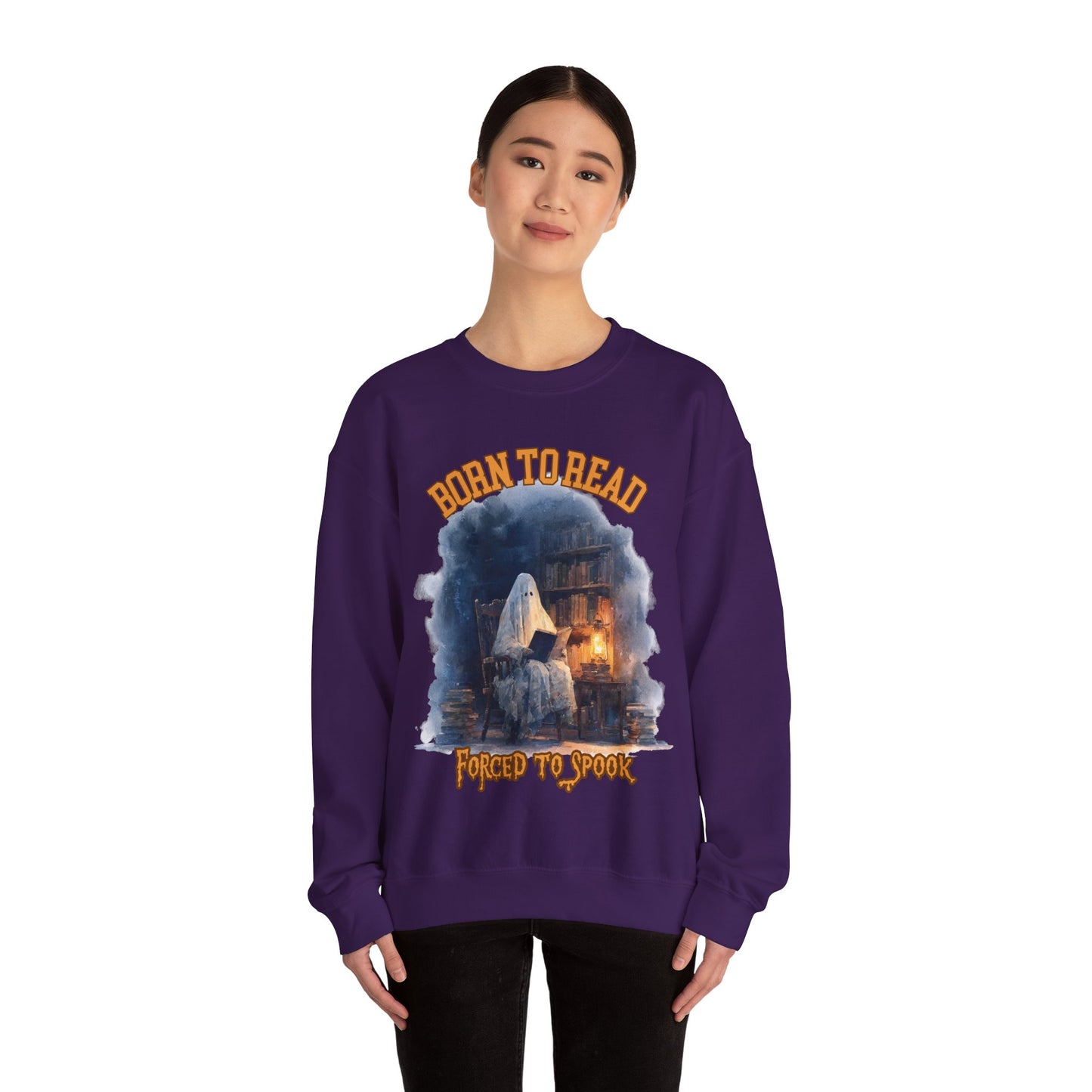 Ghost Reading Sweatshirt, Born to Read, Forced to Spook, Gilden Oversized Crewneck, Halloween Fashion, Book Lover Gift
