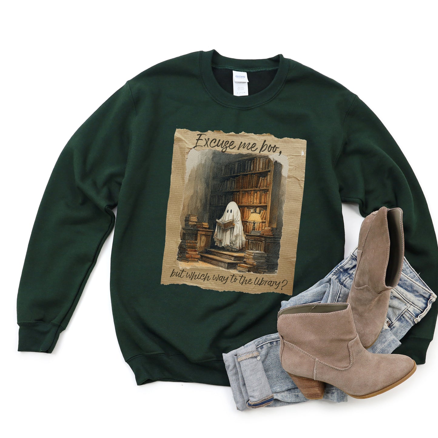 Ghost Reading Sweatshirt, Library Crewneck for Women, Gilden Oversized Crewneck, Halloween Fashion, Book Lover Gift, Funny Halloween