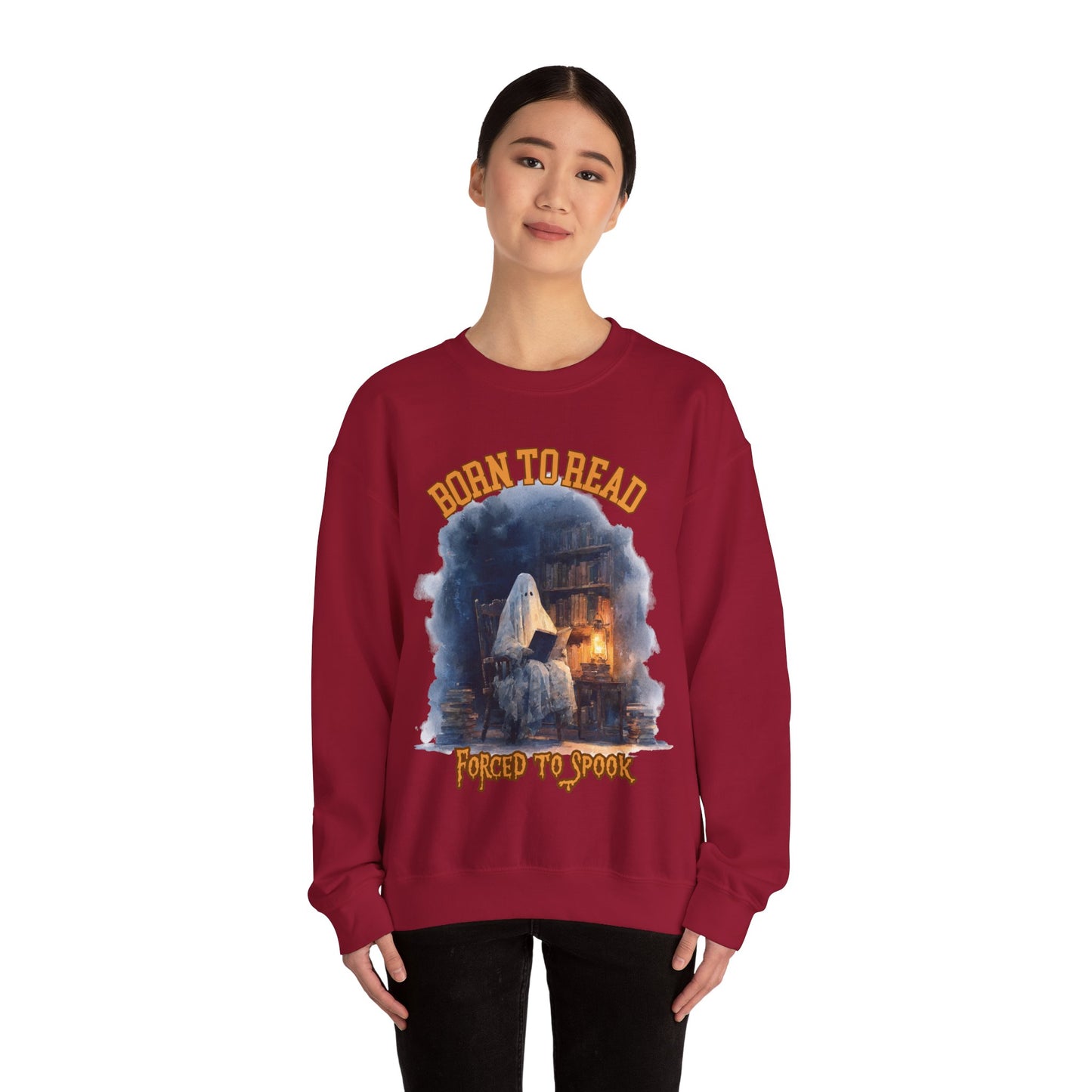 Ghost Reading Sweatshirt, Born to Read, Forced to Spook, Gilden Oversized Crewneck, Halloween Fashion, Book Lover Gift