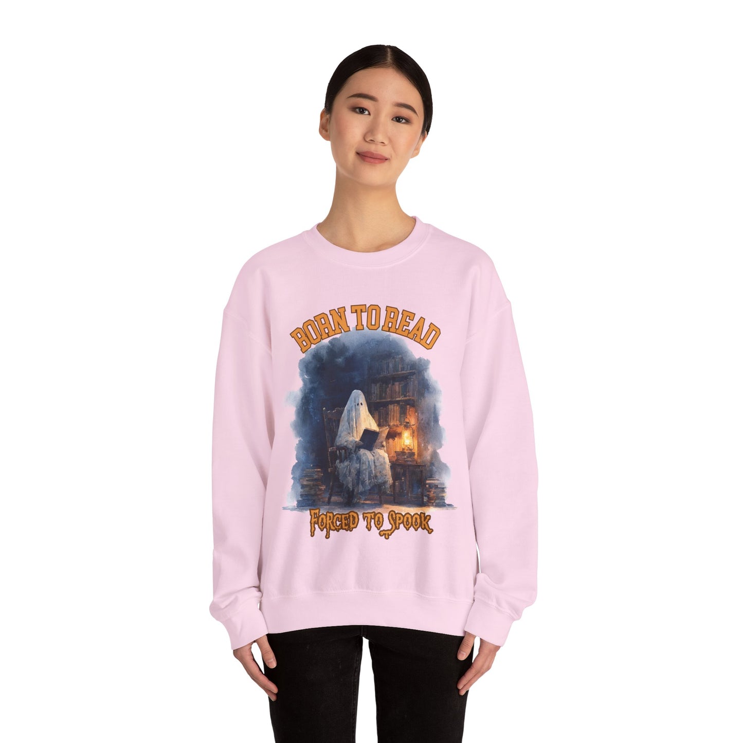 Ghost Reading Sweatshirt, Born to Read, Forced to Spook, Gilden Oversized Crewneck, Halloween Fashion, Book Lover Gift