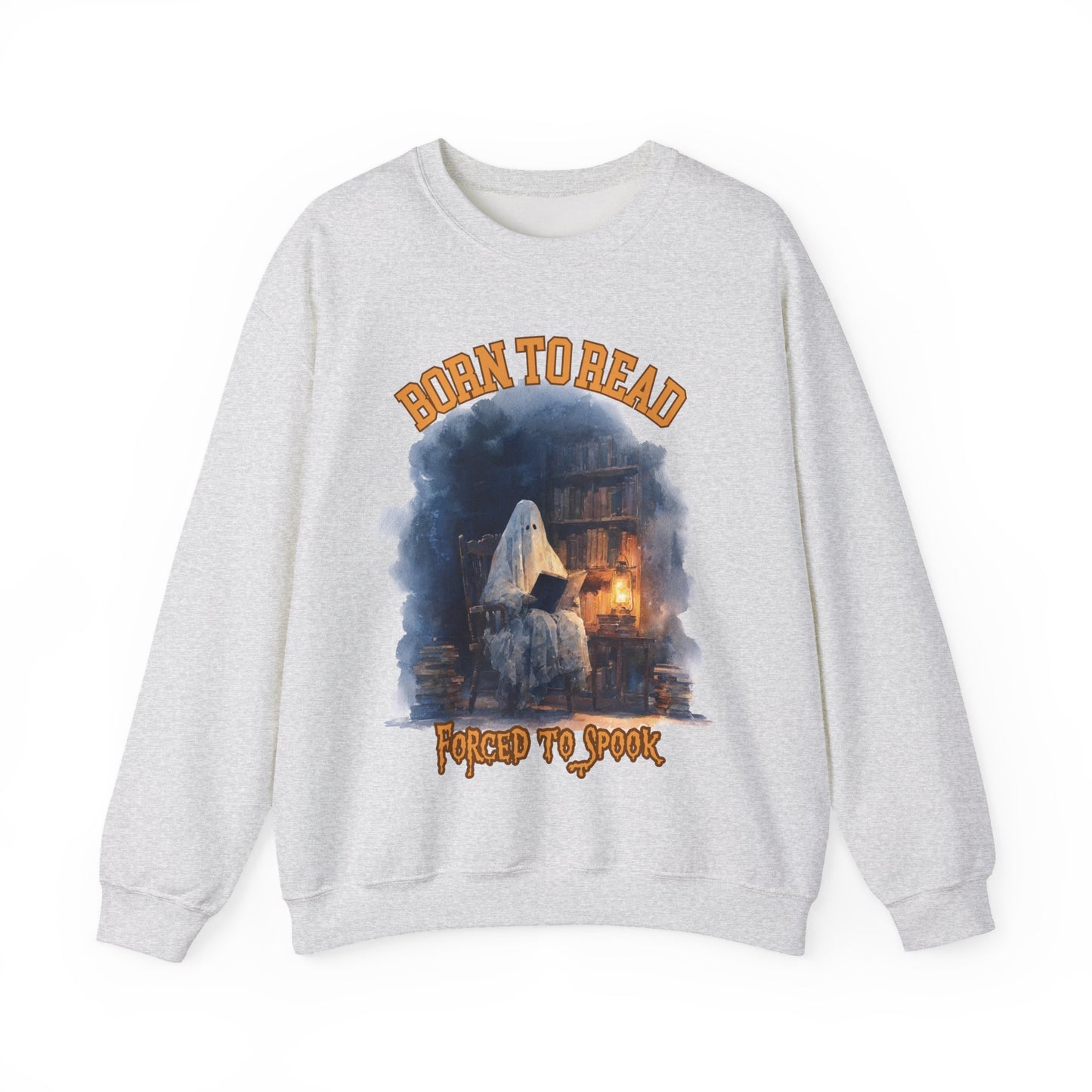 Ghost Reading Sweatshirt, Born to Read, Forced to Spook, Gilden Oversized Crewneck, Halloween Fashion, Book Lover Gift