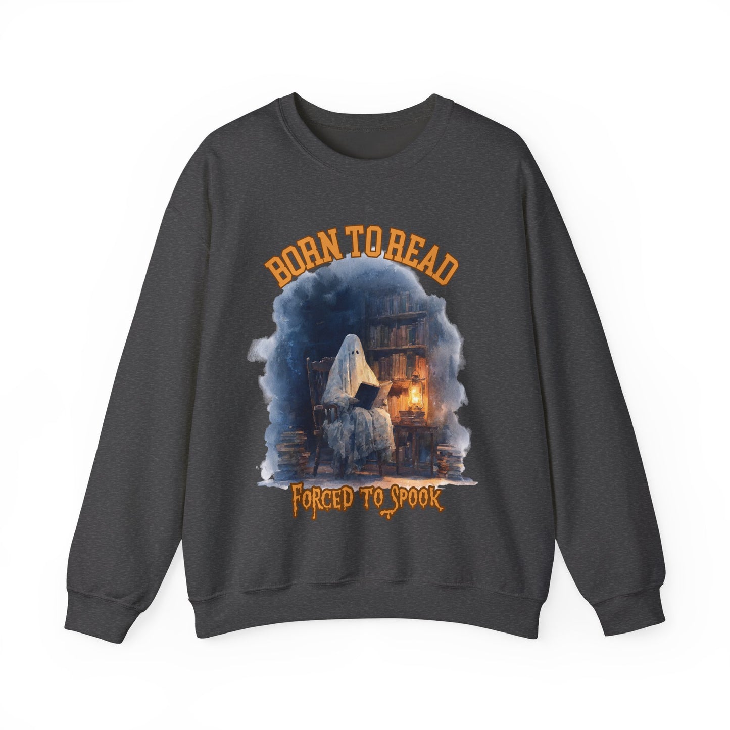 Ghost Reading Sweatshirt, Born to Read, Forced to Spook, Gilden Oversized Crewneck, Halloween Fashion, Book Lover Gift