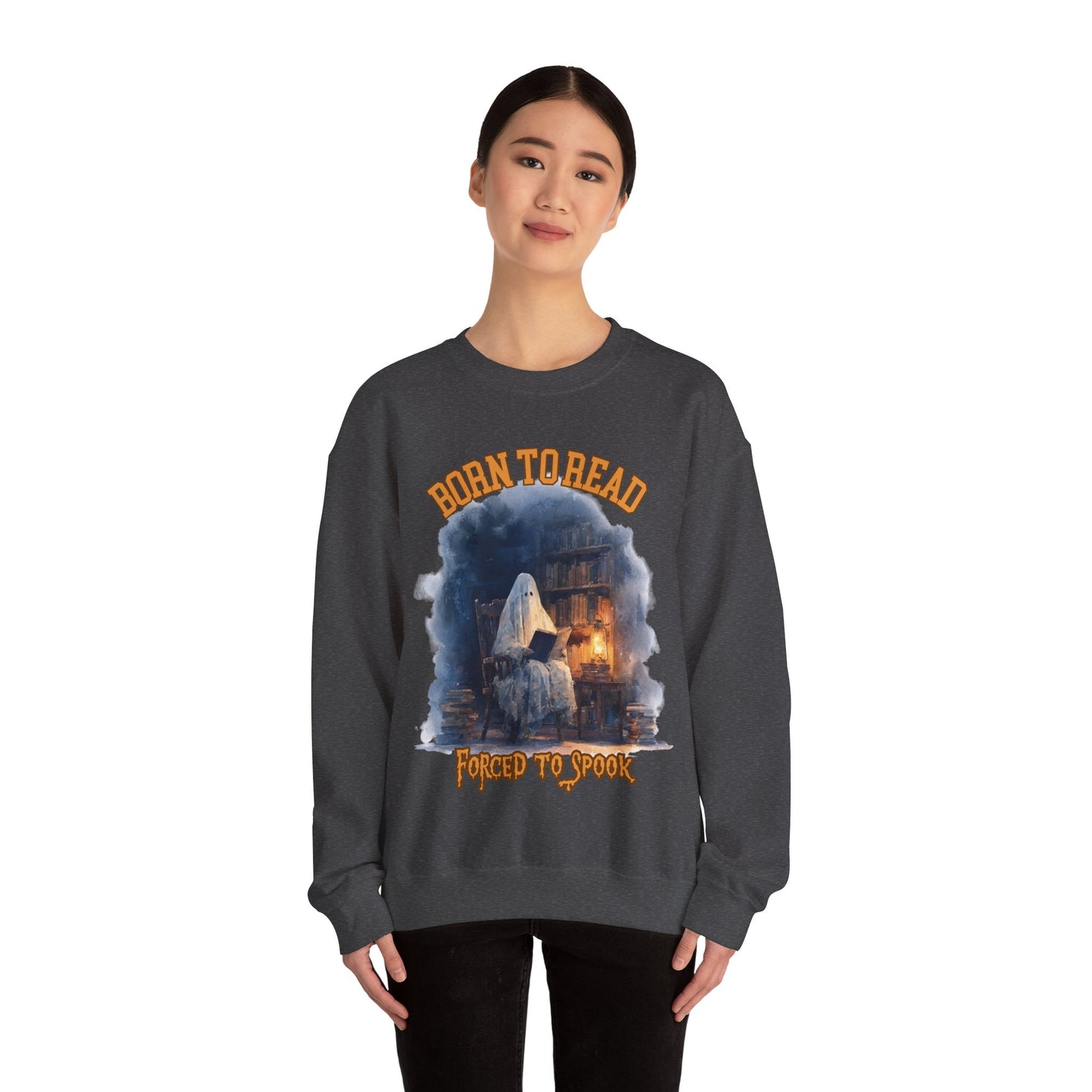 Ghost Reading Sweatshirt, Born to Read, Forced to Spook, Gilden Oversized Crewneck, Halloween Fashion, Book Lover Gift