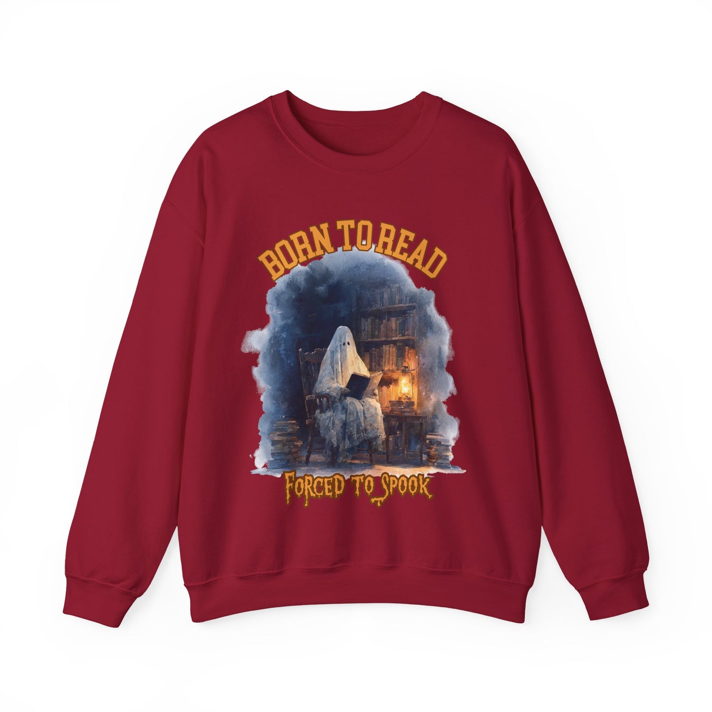 Ghost Reading Sweatshirt, Born to Read, Forced to Spook, Gilden Oversized Crewneck, Halloween Fashion, Book Lover Gift