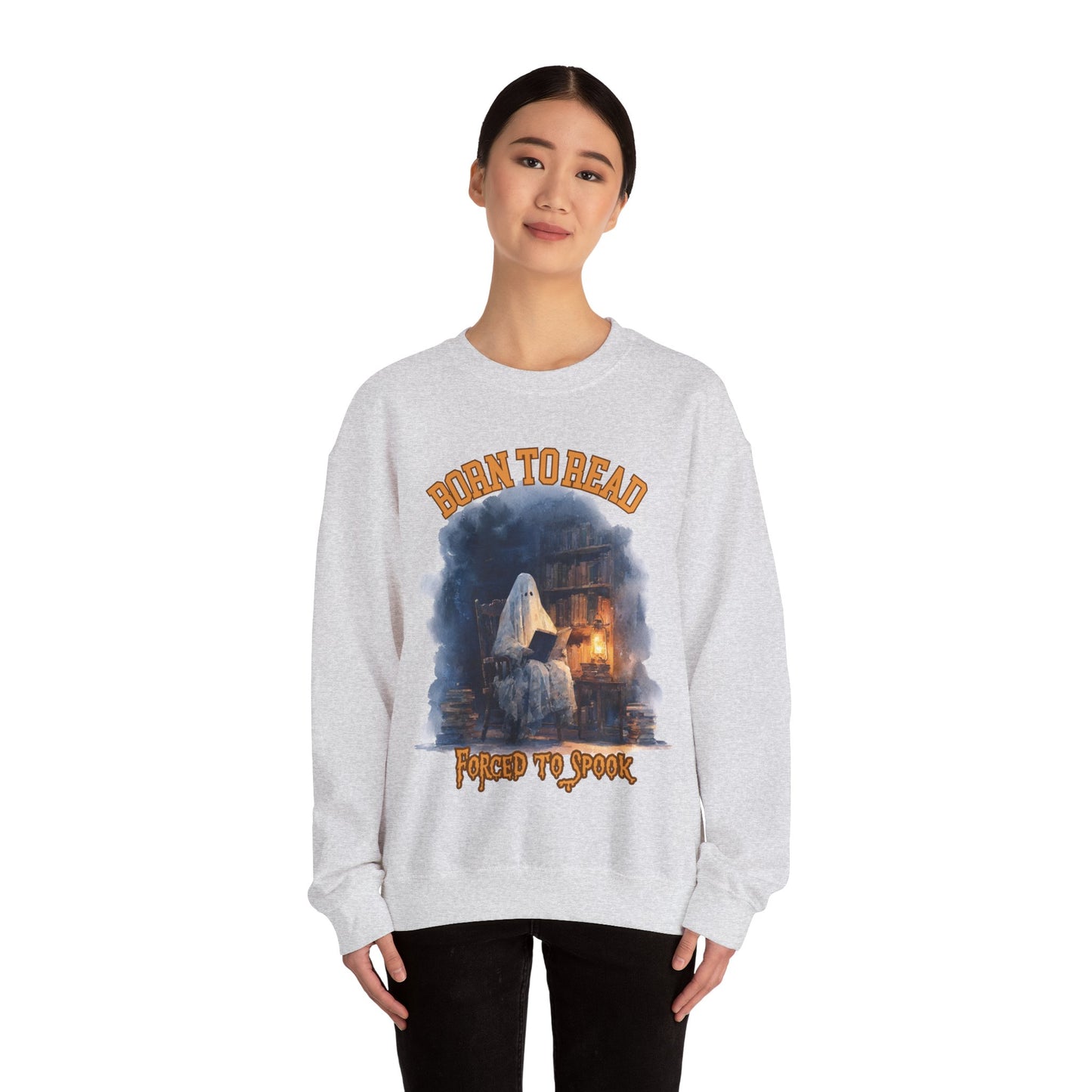 Ghost Reading Sweatshirt, Born to Read, Forced to Spook, Gilden Oversized Crewneck, Halloween Fashion, Book Lover Gift