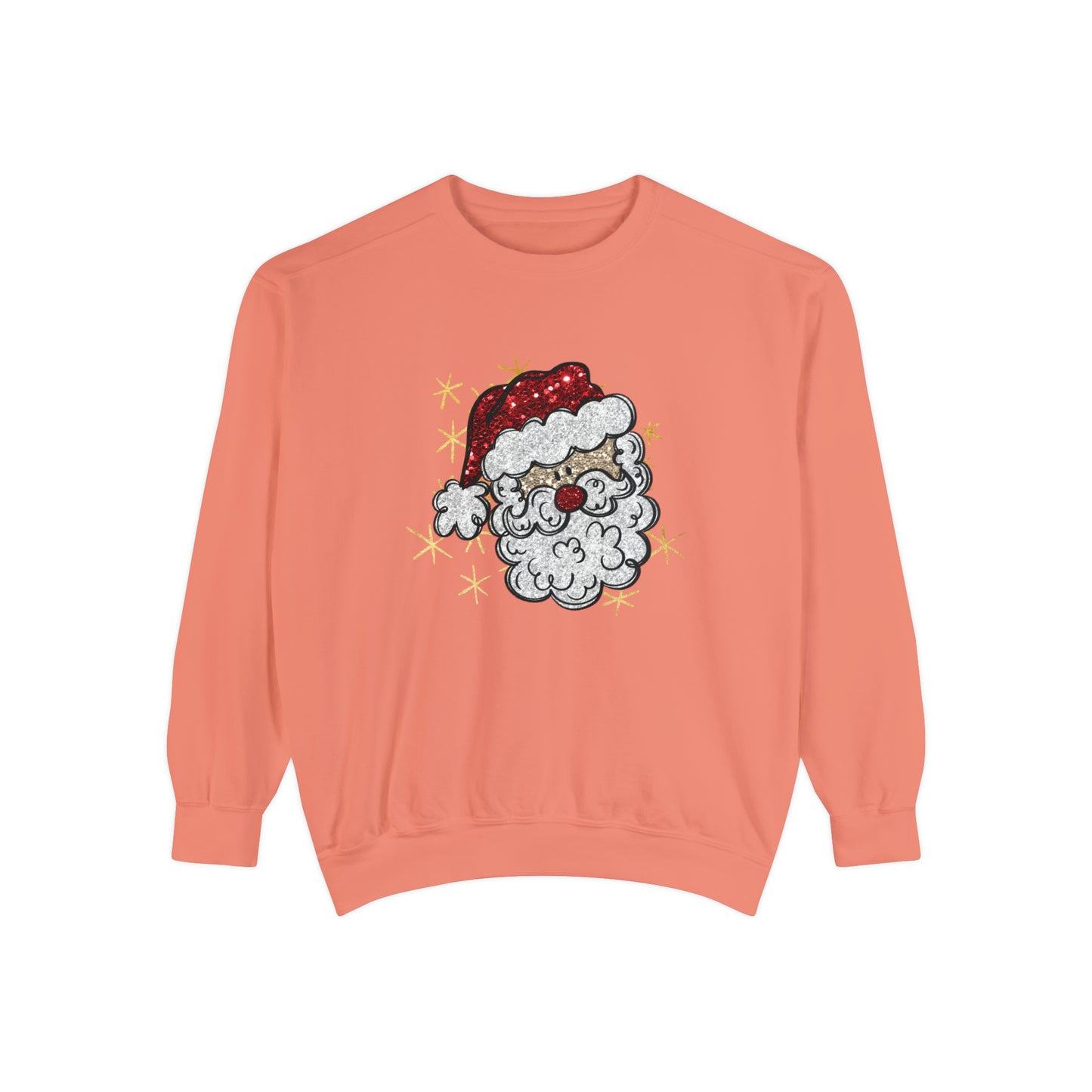 Vintage Santa Face Sweatshirt Retro Santa Shirt Faux Sequined Christmas Crewneck