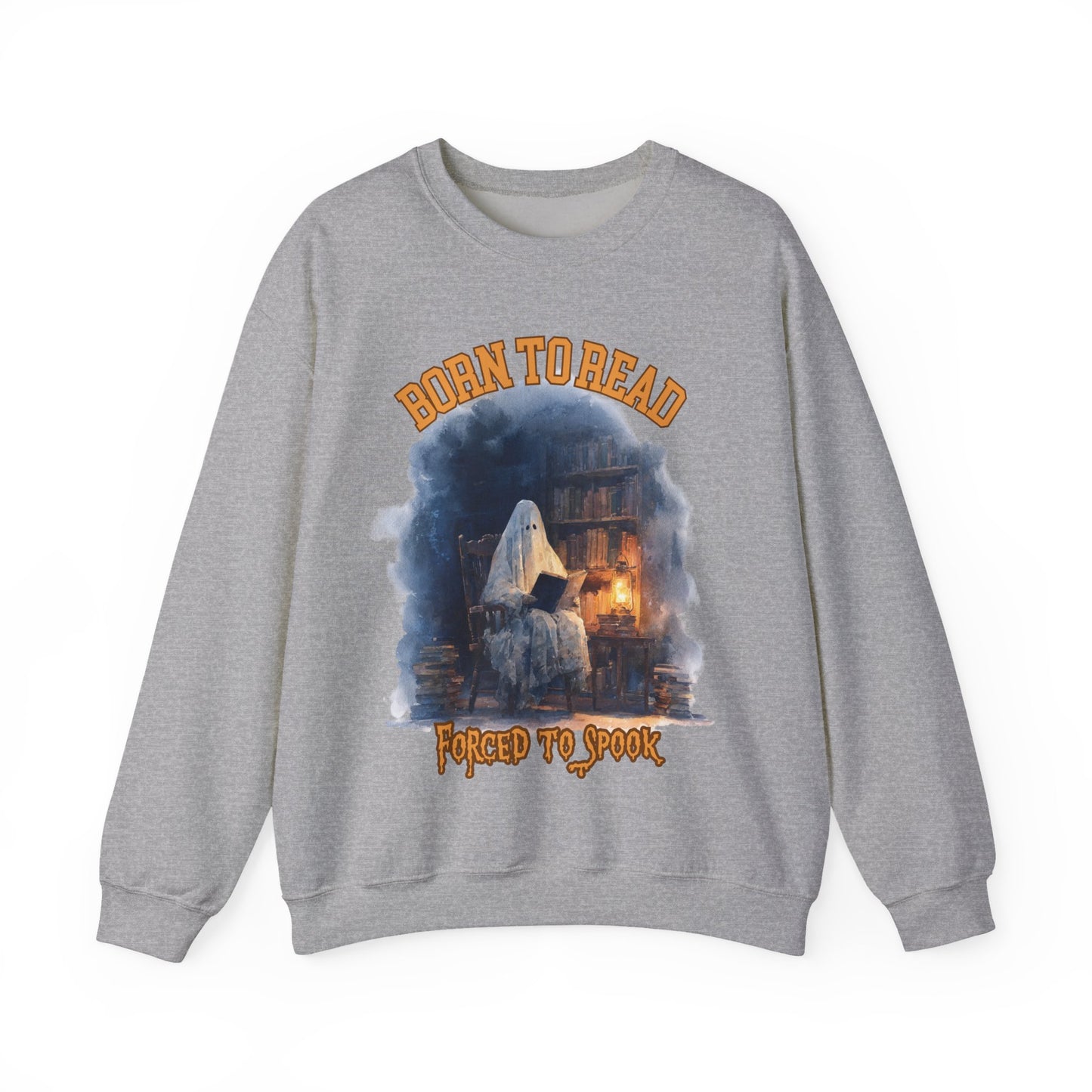 Ghost Reading Sweatshirt, Born to Read, Forced to Spook, Gilden Oversized Crewneck, Halloween Fashion, Book Lover Gift