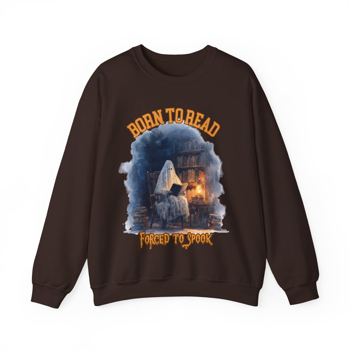 Ghost Reading Sweatshirt, Born to Read, Forced to Spook, Gilden Oversized Crewneck, Halloween Fashion, Book Lover Gift