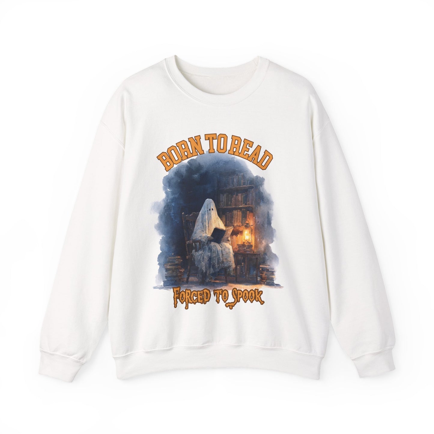 Ghost Reading Sweatshirt, Born to Read, Forced to Spook, Gilden Oversized Crewneck, Halloween Fashion, Book Lover Gift