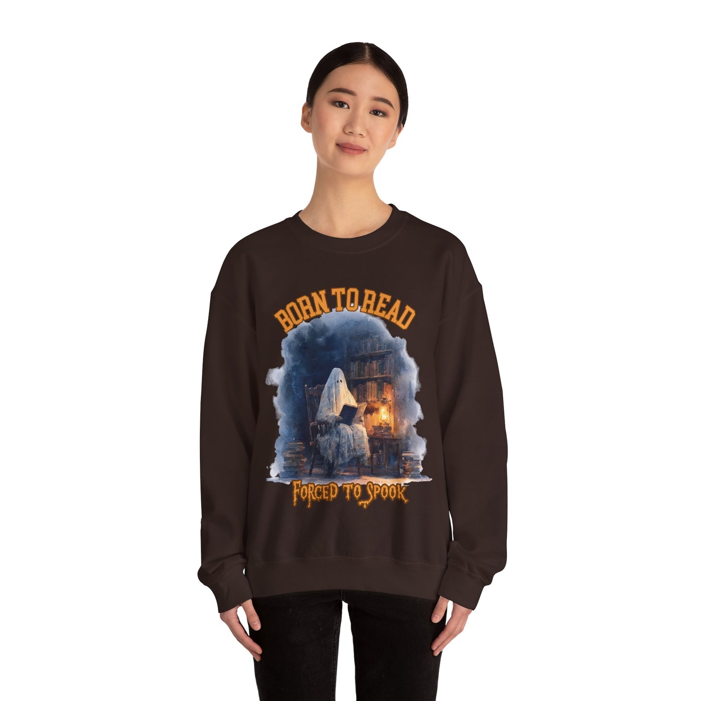 Ghost Reading Sweatshirt, Born to Read, Forced to Spook, Gilden Oversized Crewneck, Halloween Fashion, Book Lover Gift