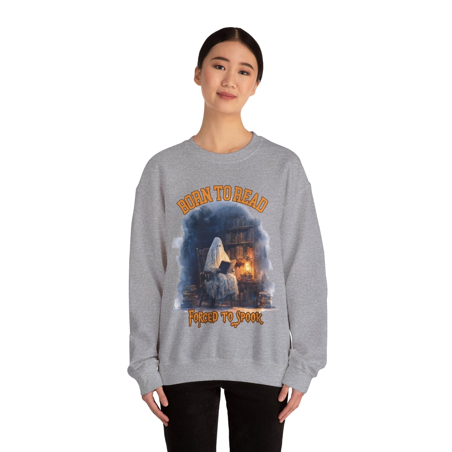 Ghost Reading Sweatshirt, Born to Read, Forced to Spook, Gilden Oversized Crewneck, Halloween Fashion, Book Lover Gift