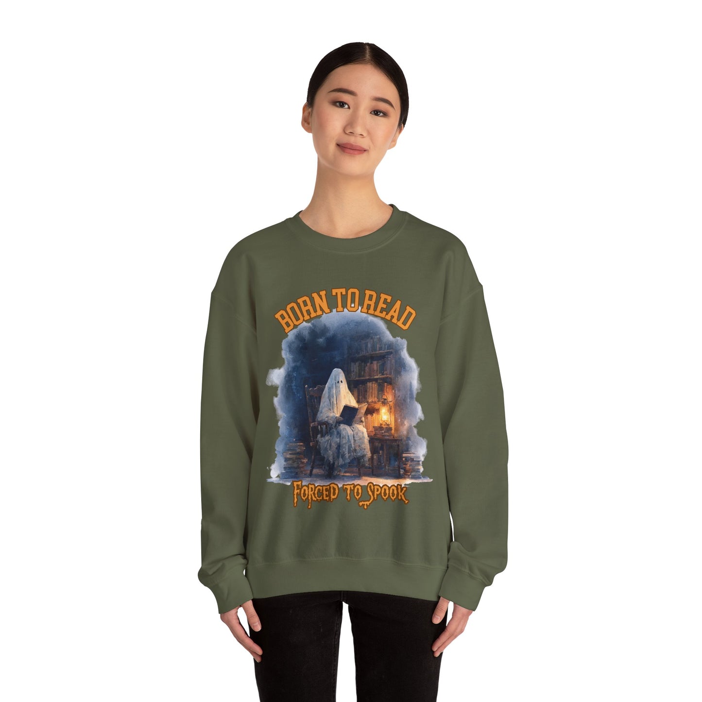 Ghost Reading Sweatshirt, Born to Read, Forced to Spook, Gilden Oversized Crewneck, Halloween Fashion, Book Lover Gift
