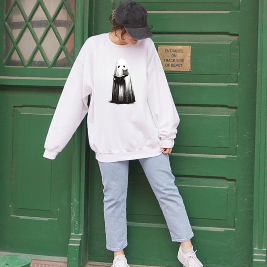 Ghost Reading Sweatshirt, Black Cat Shirt, Ghost and Cat Sweater, Book Lover Gift, Cute Fall Book Shirt