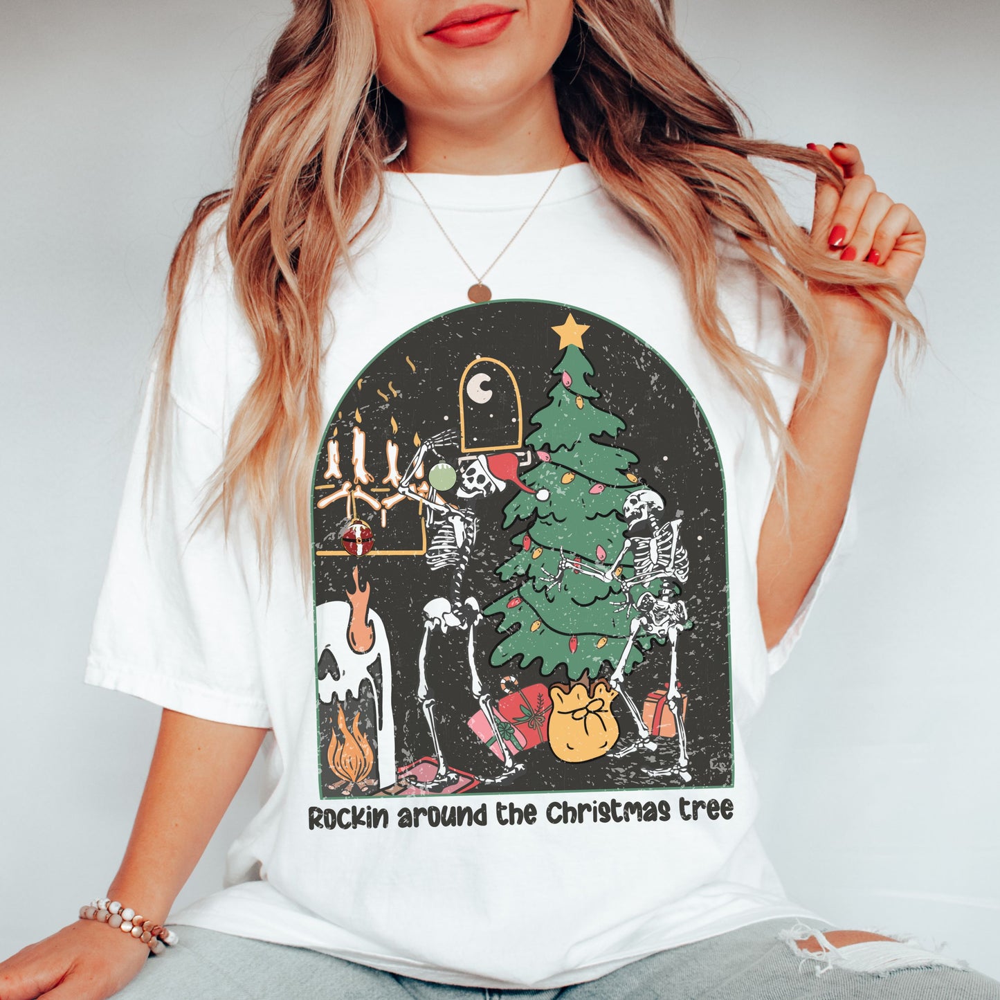 Rockin Around the Christmas Tree Dancing Skeletons Vintage shirt
