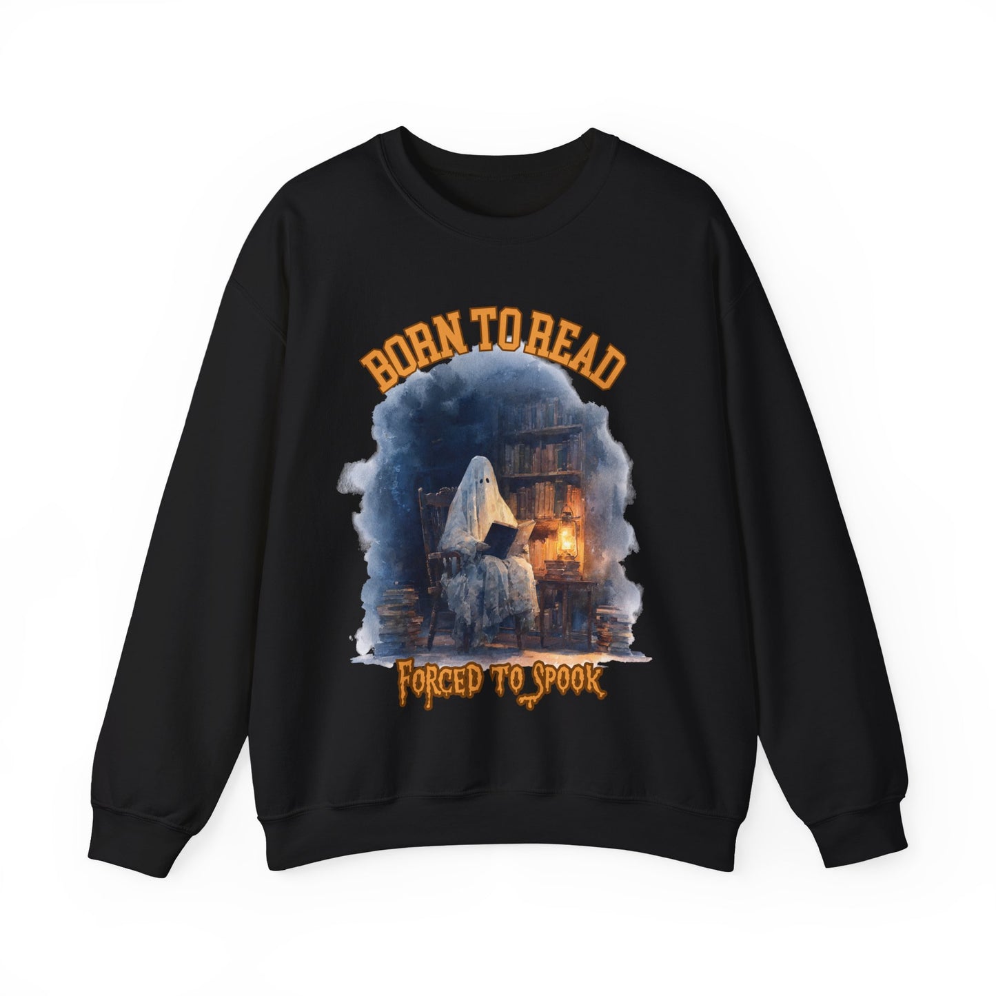 Ghost Reading Sweatshirt, Born to Read, Forced to Spook, Gilden Oversized Crewneck, Halloween Fashion, Book Lover Gift
