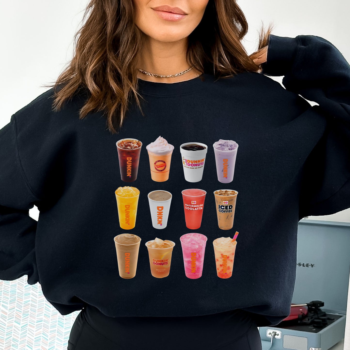 Dunkin Drink Collage Sweatshirt Iced Coffee Lover