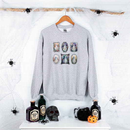 Whimsical Floral Ghost Sweatshirt, Oversized Halloween Crewneck, Cozy Spooky Season Pullover, Vintage Watercolor Ghosts