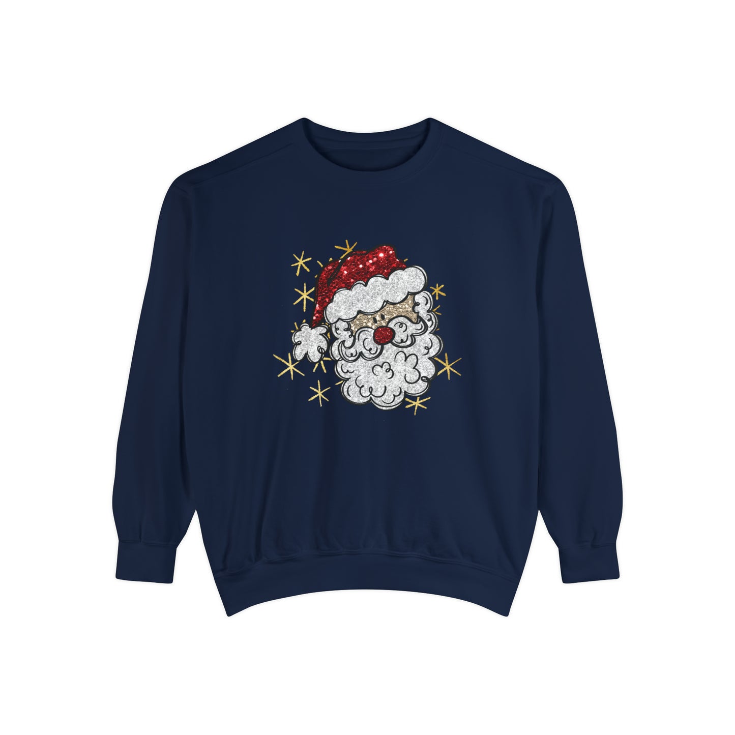 Vintage Santa Face Sweatshirt Retro Santa Shirt Faux Sequined Christmas Crewneck