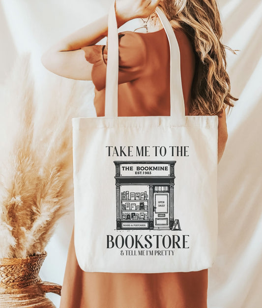 Take Me to the Bookstore Tote Bag Coffee Shop Bag Library Bag Book Merch Gifts Librarian Gifts Unique Gift Ideas Bookish Gifts