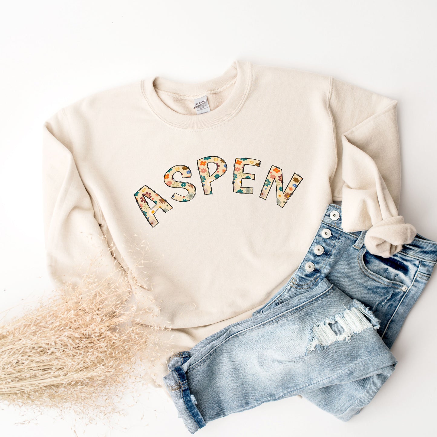 Retro Floral Doodle Aspen Crewneck Sweatshirt