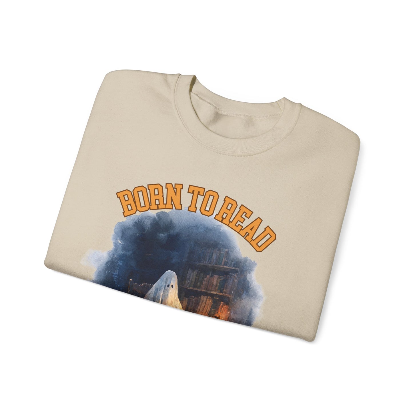 Ghost Reading Sweatshirt, Born to Read, Forced to Spook, Gilden Oversized Crewneck, Halloween Fashion, Book Lover Gift