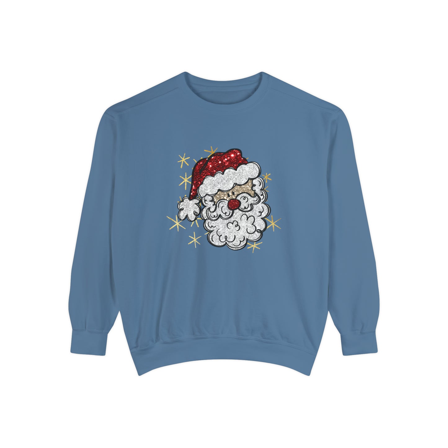 Vintage Santa Face Sweatshirt Retro Santa Shirt Faux Sequined Christmas Crewneck