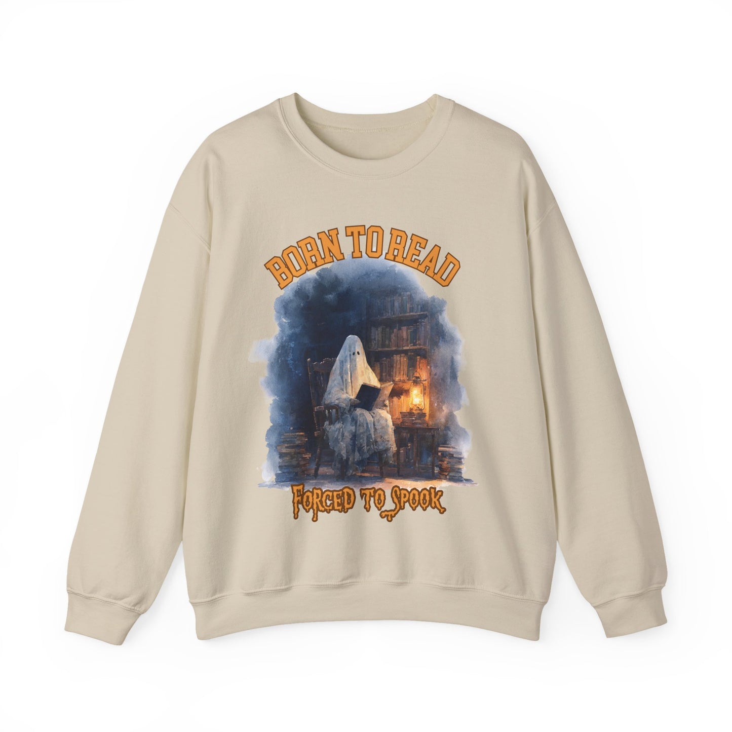 Ghost Reading Sweatshirt, Born to Read, Forced to Spook, Gilden Oversized Crewneck, Halloween Fashion, Book Lover Gift