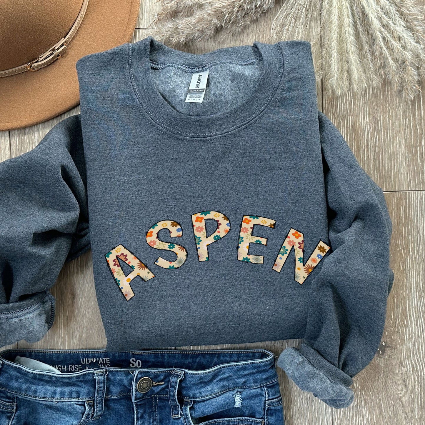 Retro Floral Doodle Aspen Crewneck Sweatshirt