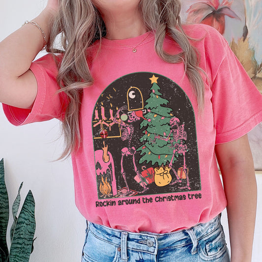 Rockin Around the Christmas Tree Dancing Skeletons Vintage shirt