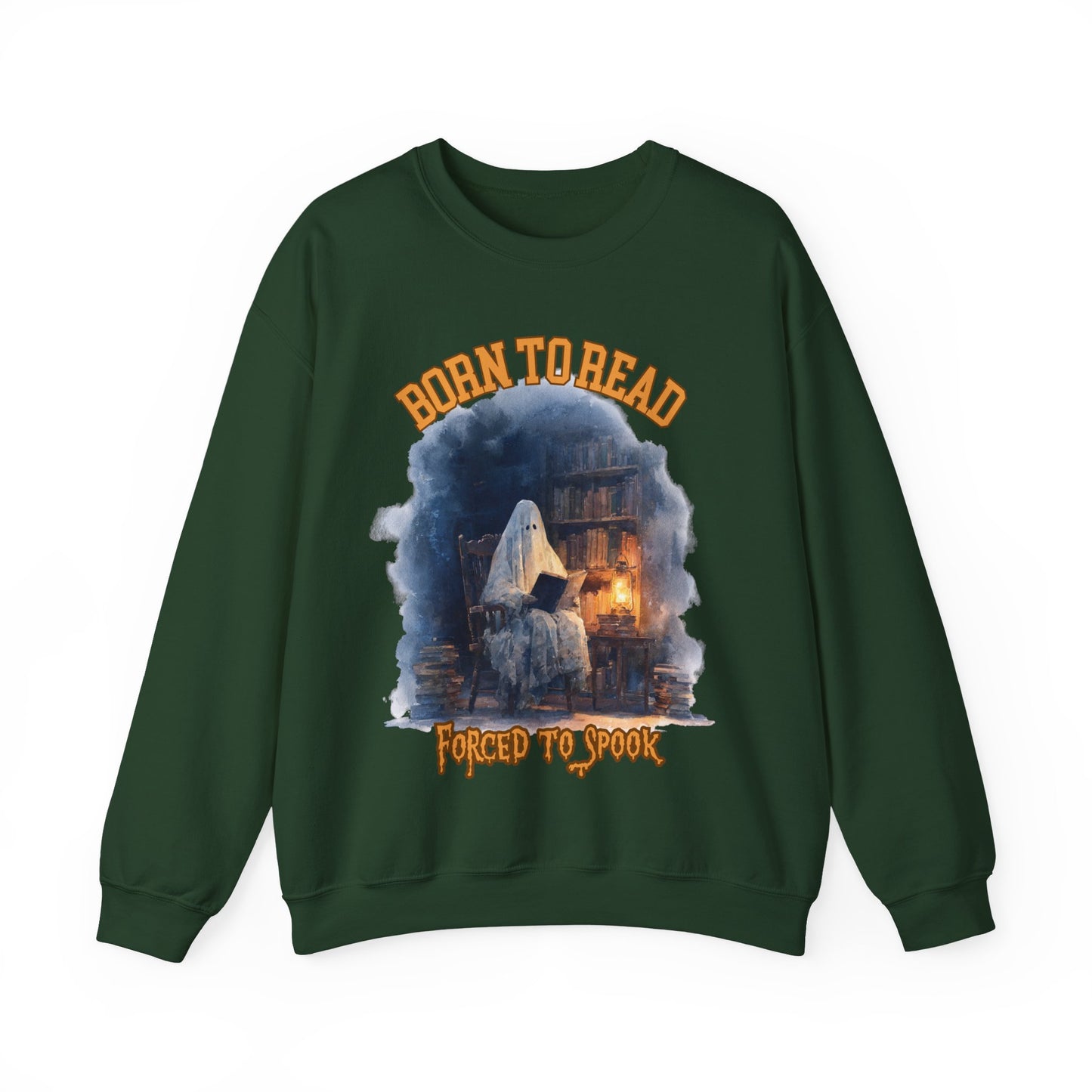 Ghost Reading Sweatshirt, Born to Read, Forced to Spook, Gilden Oversized Crewneck, Halloween Fashion, Book Lover Gift