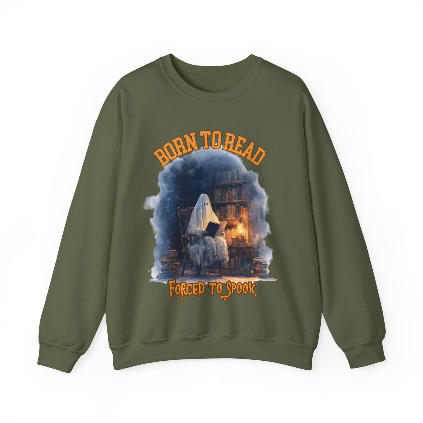 Ghost Reading Sweatshirt, Born to Read, Forced to Spook, Gilden Oversized Crewneck, Halloween Fashion, Book Lover Gift