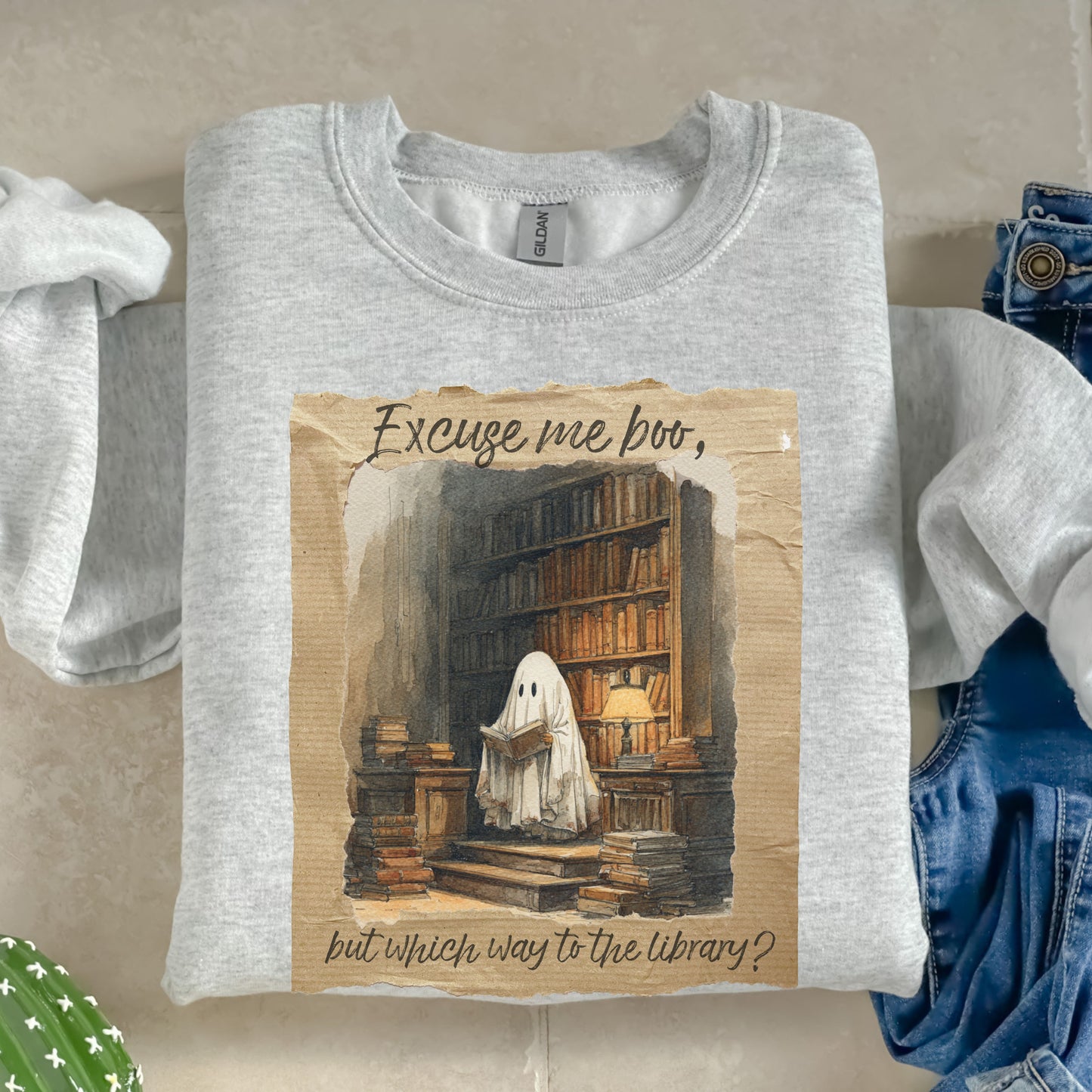 Ghost Reading Sweatshirt, Library Crewneck for Women, Gilden Oversized Crewneck, Halloween Fashion, Book Lover Gift, Funny Halloween