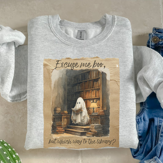Ghost Reading Sweatshirt, Library Crewneck for Women, Gilden Oversized Crewneck, Halloween Fashion, Book Lover Gift, Funny Halloween