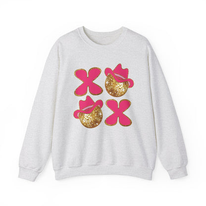 XO XO Western Cowgirl Valentines Day Sweatshirt Country Crewneck Faux Glitter Disco Ball Shirt