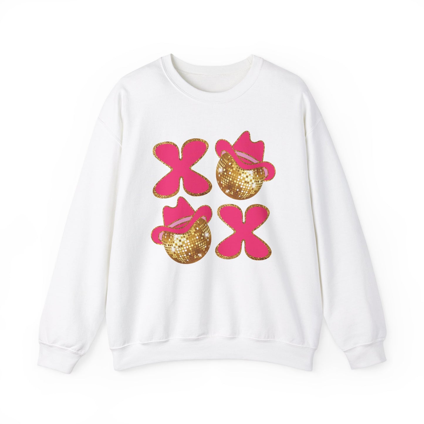 XO XO Western Cowgirl Valentines Day Sweatshirt Country Crewneck Faux Glitter Disco Ball Shirt