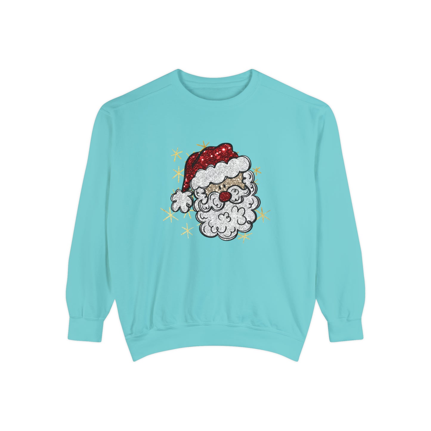 Vintage Santa Face Sweatshirt Retro Santa Shirt Faux Sequined Christmas Crewneck