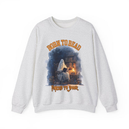 Ghost Reading Sweatshirt, Born to Read, Forced to Spook, Gilden Oversized Crewneck, Halloween Fashion, Book Lover Gift