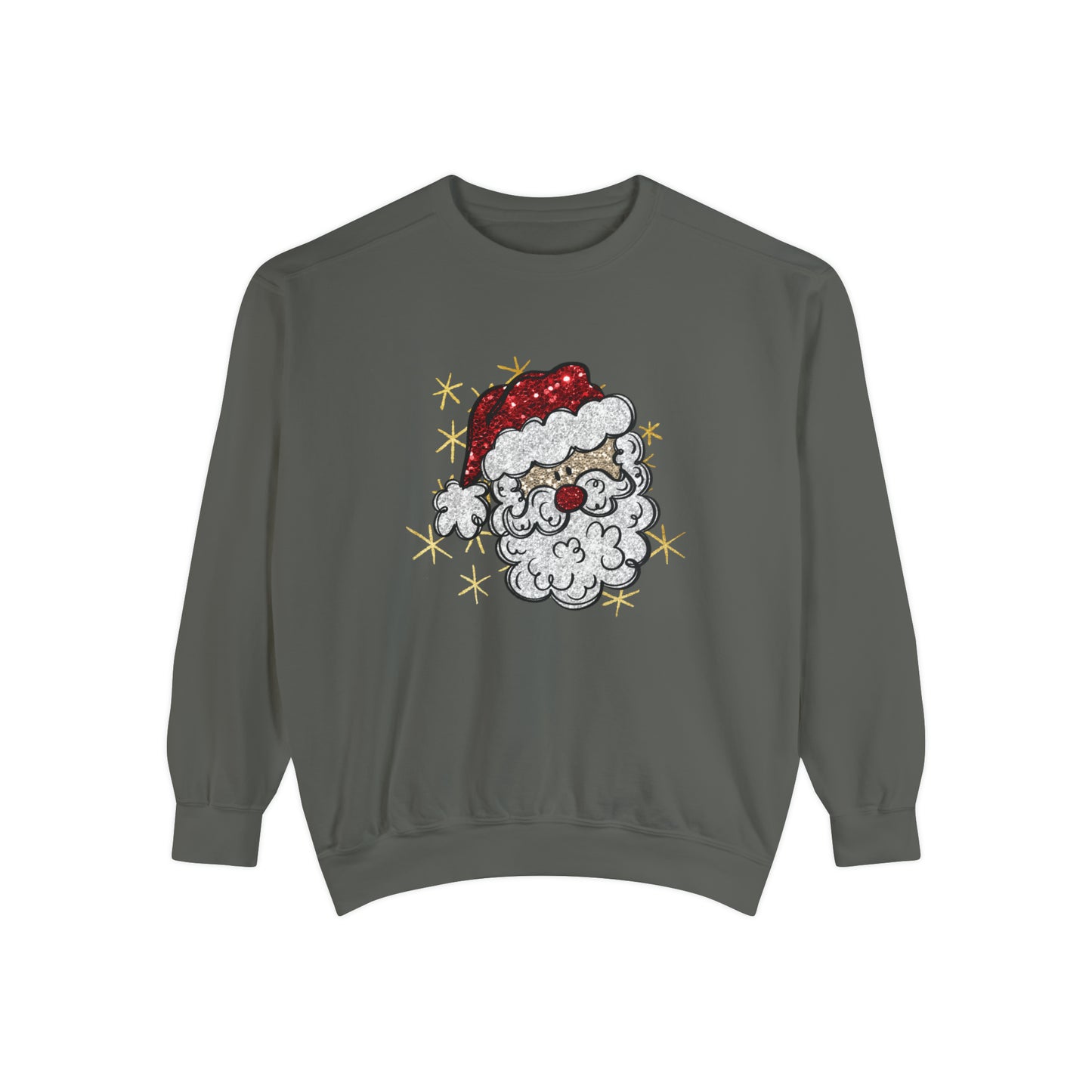 Vintage Santa Face Sweatshirt Retro Santa Shirt Faux Sequined Christmas Crewneck