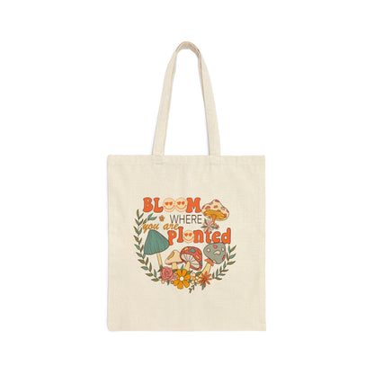 Bloom Where you are Planted Retro Mushroom Farmers Market Tote Bag