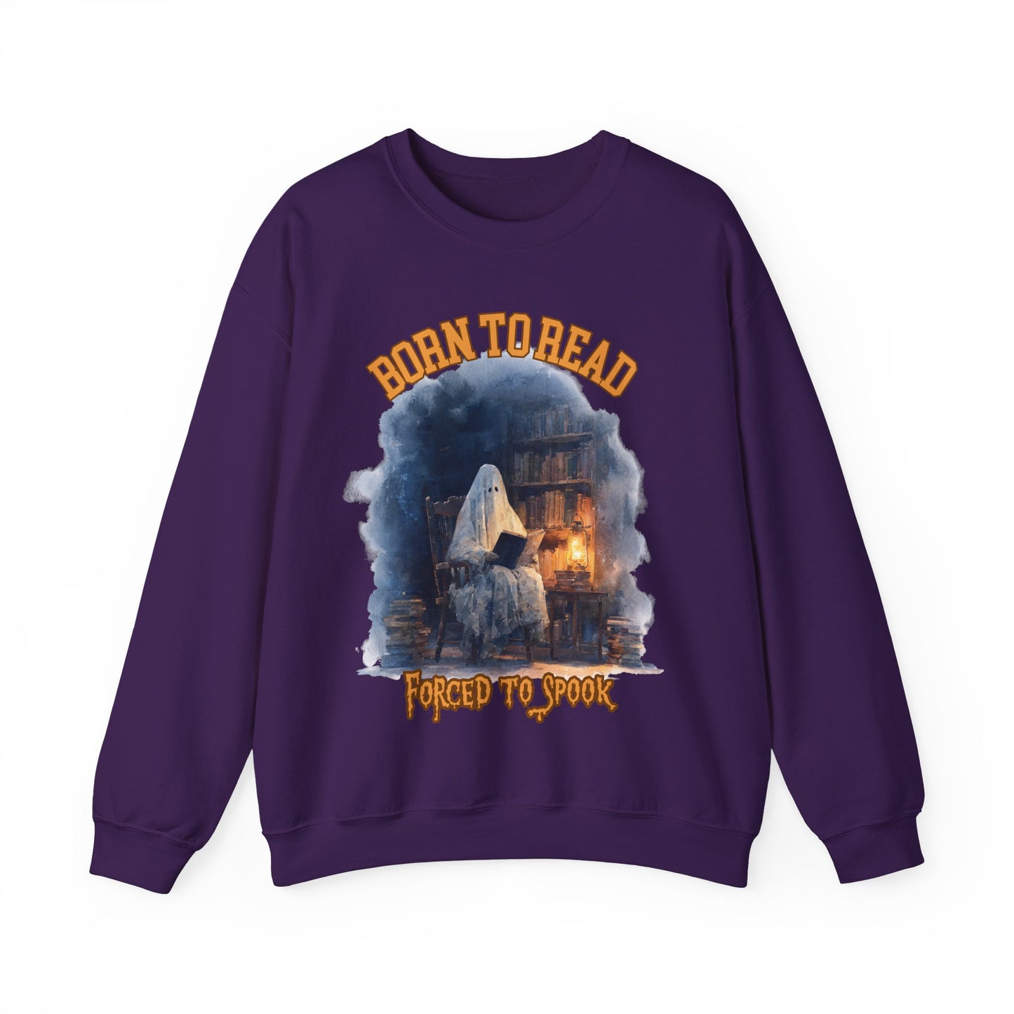 Ghost Reading Sweatshirt, Born to Read, Forced to Spook, Gilden Oversized Crewneck, Halloween Fashion, Book Lover Gift