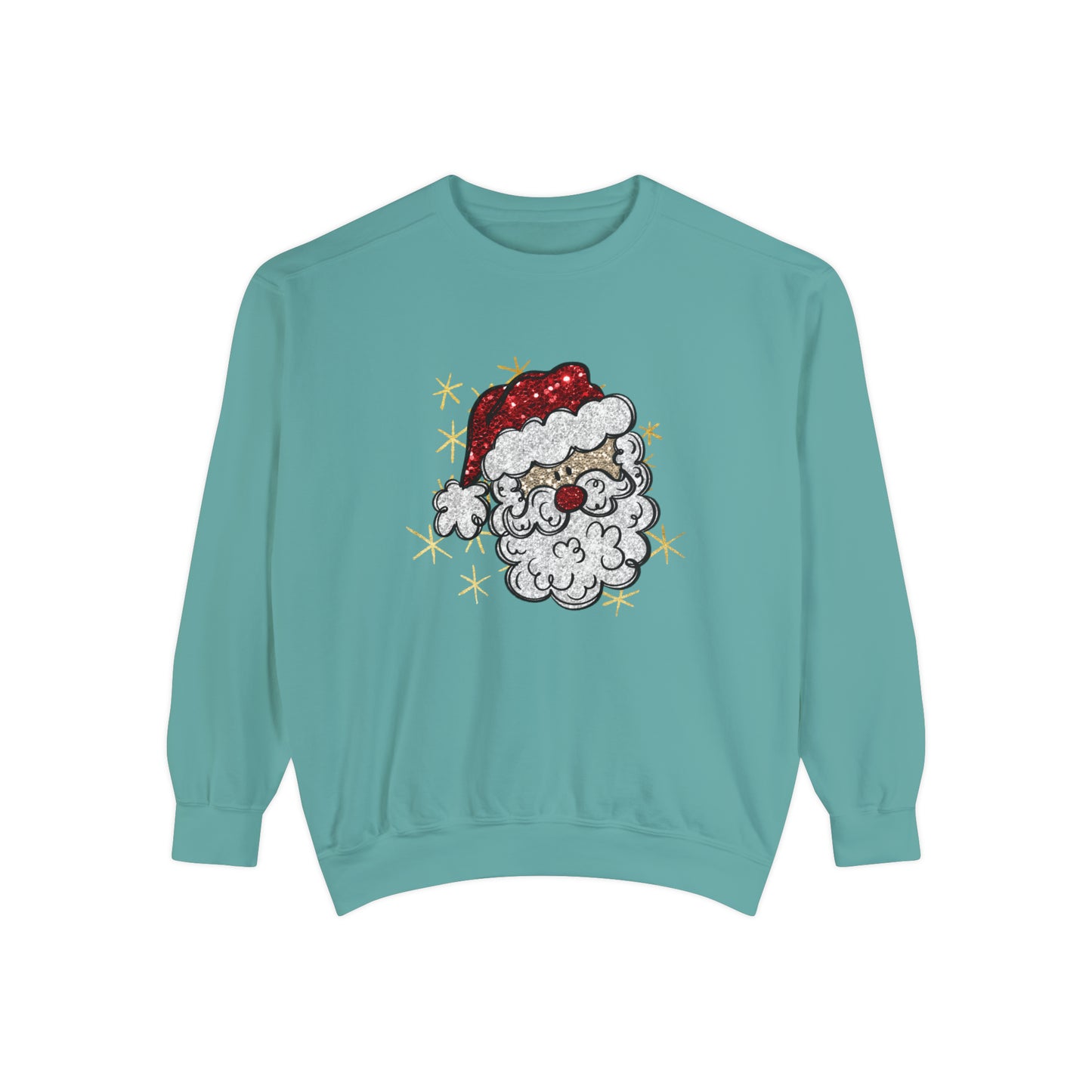Vintage Santa Face Sweatshirt Retro Santa Shirt Faux Sequined Christmas Crewneck