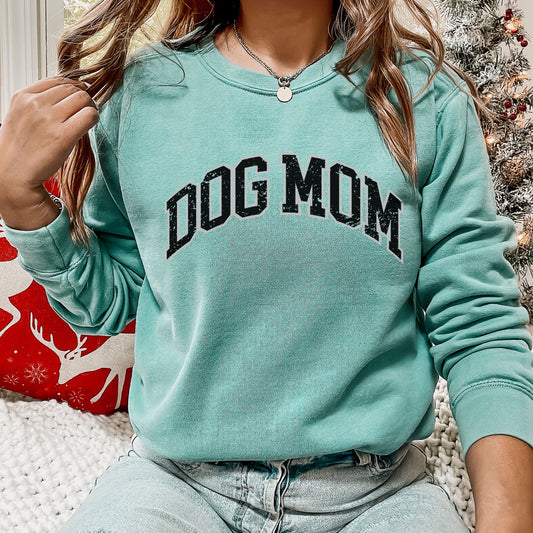 Dog Mom Crewneck Sweater Collegiate Style Varsity Sweatshirt