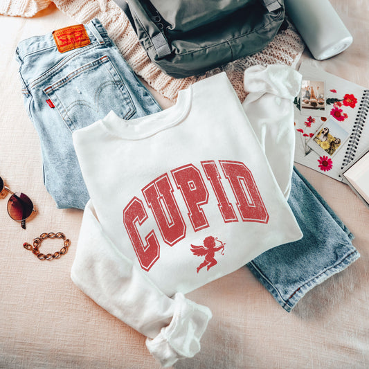 Fade Vintage Cupid Sweatshirt Bow and Arrow Cherub Crewneck Valentines Day Pullover for Women