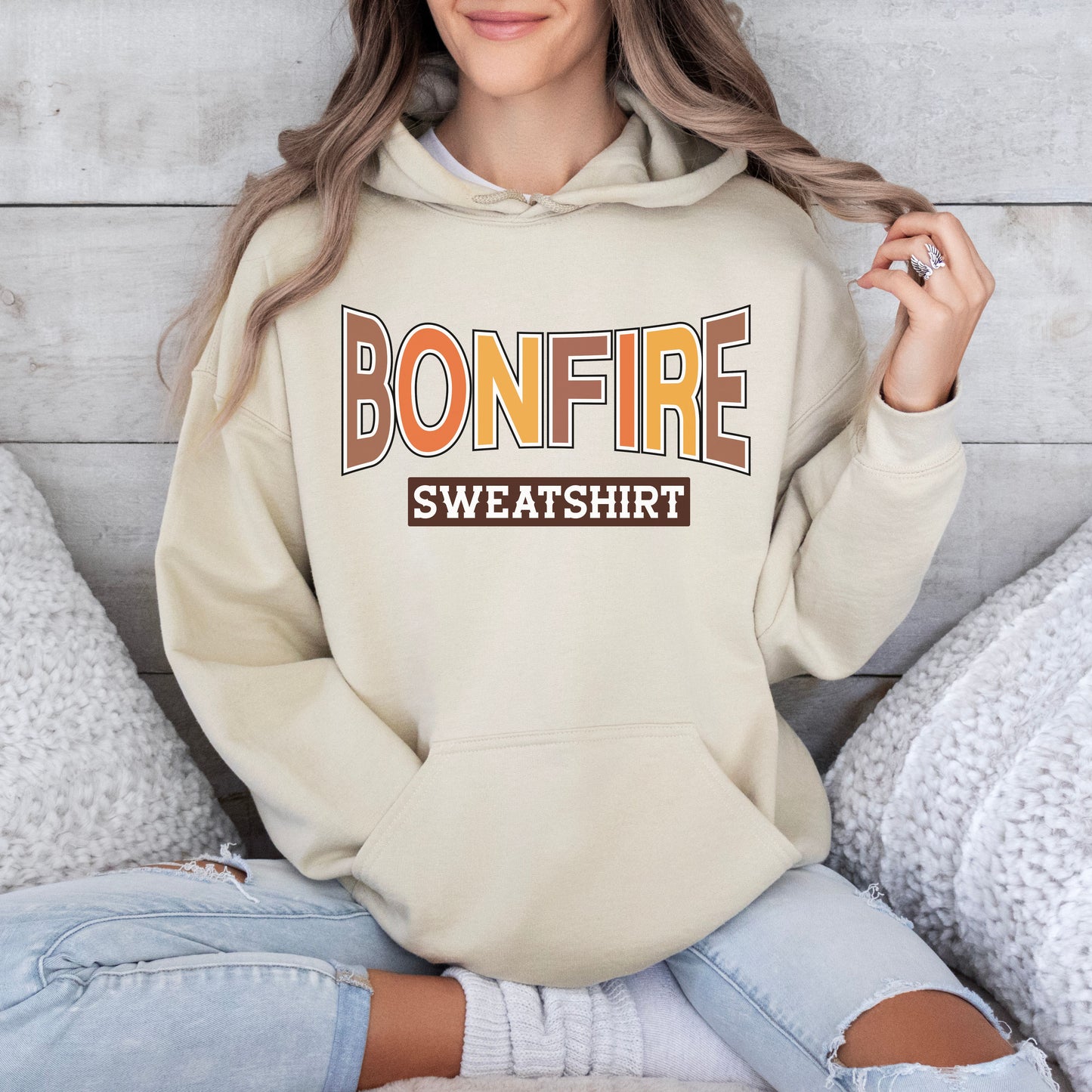 Boho Bonfire Camping Hoodie, Campfire Sweatshirt, Hiking Sweater, Outdoorsy shirt, Trendy Nature Hooded Sweater, Granola Girl